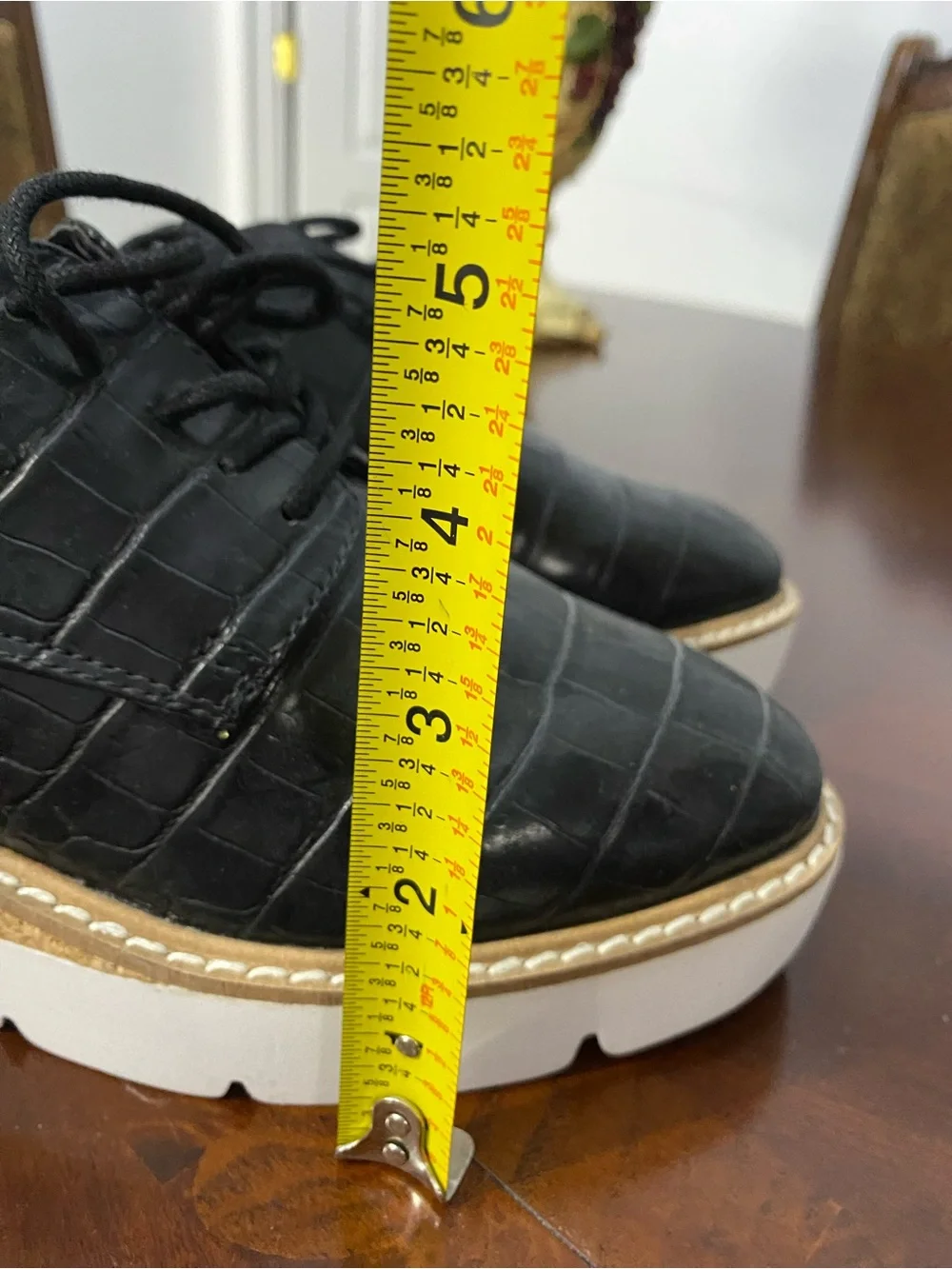 Steve Madden Black Croc-Embossed Lace-Up Platform Oxfords with White Sole